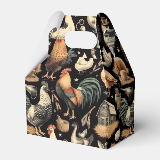 Retro Kip Boerderij Patroon Bedankdoosjes (Voorkant Zijde)