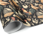 Retro Kip Boerderij Patroon Cadeaupapier (Rol Hoek)