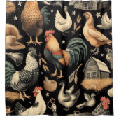 Retro Kip Boerderij Patroon Douchegordijn (Voorkant)