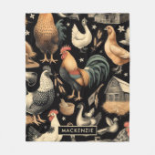Retro Kip Boerderij Patroon Fleece Deken (Voorkant)