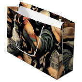 Retro Kip Boerderij Patroon Groot Cadeauzakje (Voorkant Gekanteld)