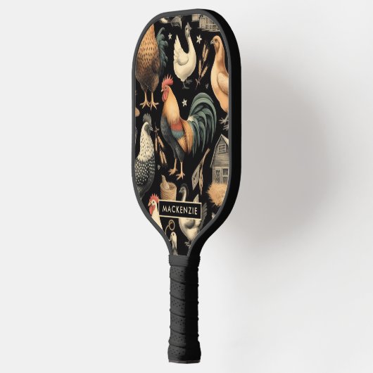 Retro Kip Boerderij Patroon Pickleball Paddle (Links)