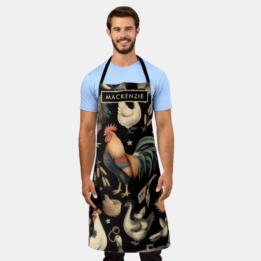 Retro Kip Boerderij Patroon Schort (Gedragen)
