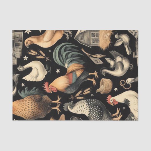 Retro Kip Boerderij Patroon Tissuepapier (Voorkant)