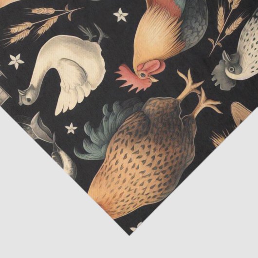 Retro Kip Boerderij Patroon Tissuepapier (Detail)