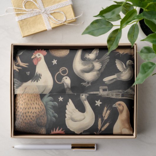 Retro Kip Boerderij Patroon Tissuepapier (Geschenk)