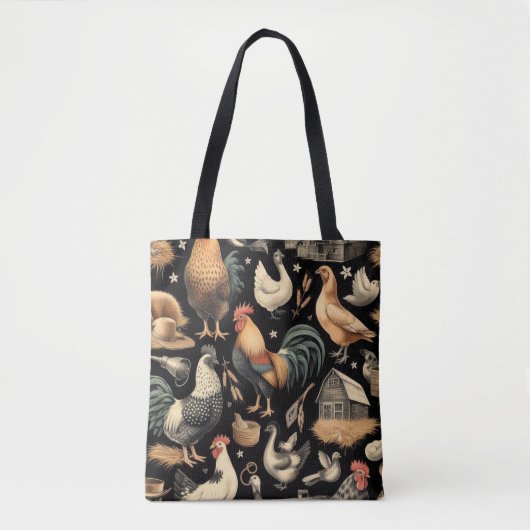 Retro Kip Boerderij Patroon Tote Bag (Voorkant)