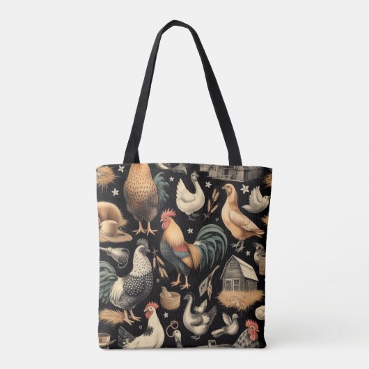 Retro Kip Boerderij Patroon Tote Bag (Achterkant)