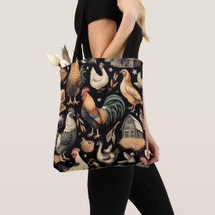 Retro Kip Boerderij Patroon Tote Bag