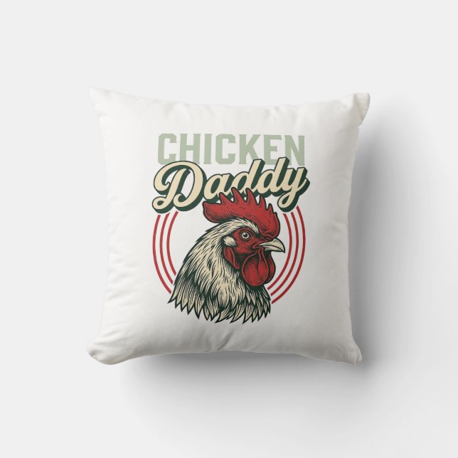 Retro Kip Daddy Haan Shirt Ontwerp_1 Kussen (Voorkant)