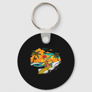 Retro Kip Surfen Maïs Tropische Hawaiaanse Kunst F Sleutelhanger