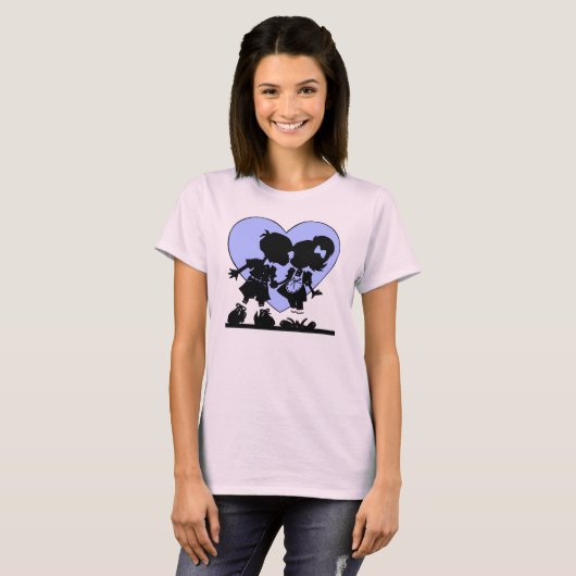 Retro Kiss Cartoon Boy en Girl T-shirt (Voorkant volledig)