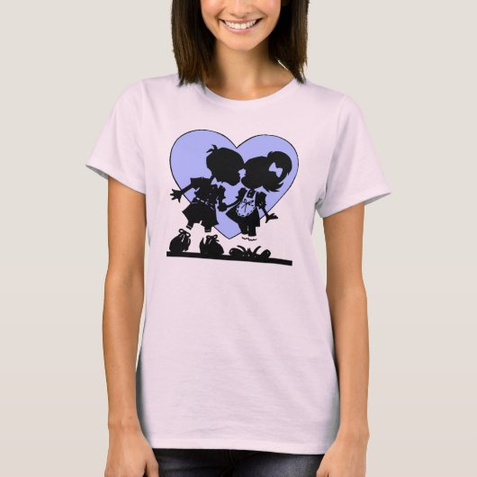 Retro Kiss Cartoon Boy en Girl T-shirt (Voorkant)