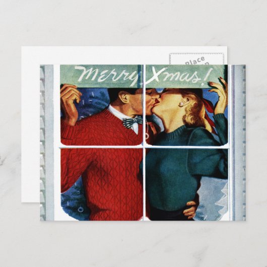 Retro Kissing Christmas Couple Briefkaart (Voorkant / Achterkant)