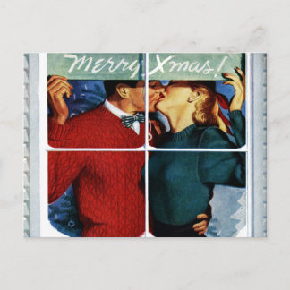 Retro Kissing Christmas Couple Briefkaart