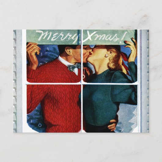 Retro Kissing Christmas Couple Briefkaart (Voorkant)