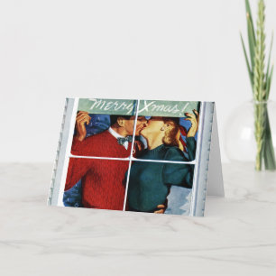 Retro Kissing Christmas Couple Kaart