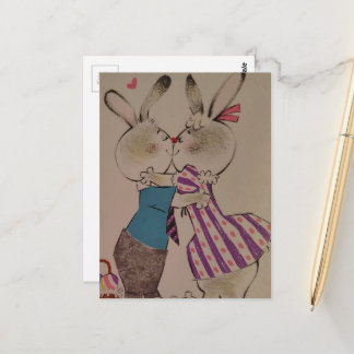Retro Kissing Easter Bunnies Briefkaart