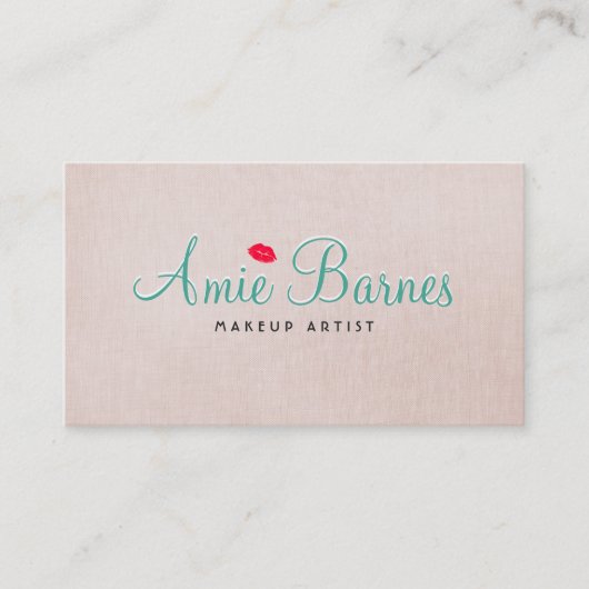 Retro Kissing Lips Makeup Artist Beige Linen Kijk Visitekaartje (Voorkant)