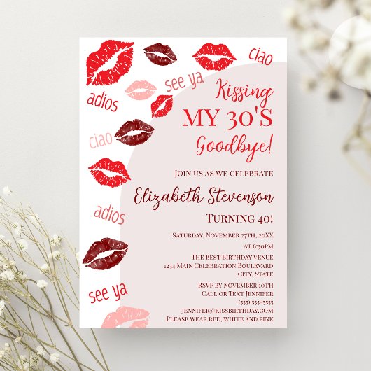 Retro Kissing My 30's Goodbye 40th Birthday Party Kaart