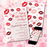 Retro Kissing My 60's Goodbye 70th Birthday Party Kaart<br><div class="desc">Vier het draaien van 70 in fantastische stijl met deze "Kissing My 60's Goodbye" verjaardagsfeestje uitnodiging! Gemaakt om een leuke, trendy en vrouwelijke sfeer te brengen op haar speciale dag, is deze uitnodiging de perfecte manier om afscheid te nemen van de jaren 60 in stijl. Het beschikt over een retro-geïnspireerde...</div>