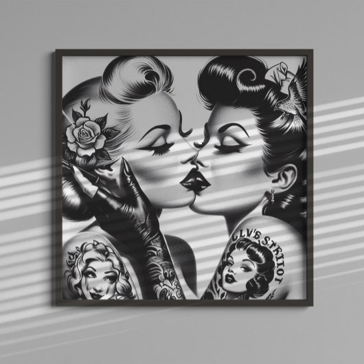 Retro Kissing Pin-ups Poster