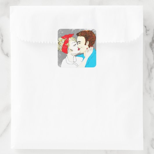 Retro Kissingpaar Vierkante Sticker (Tas)