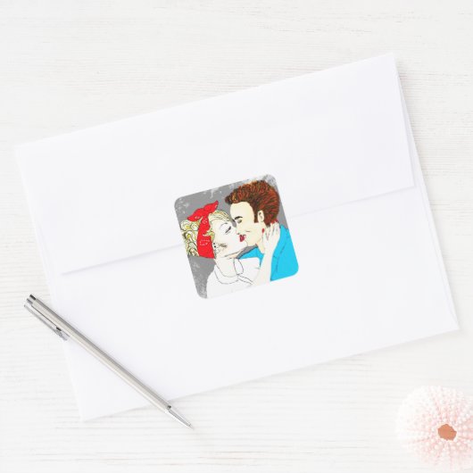 Retro Kissingpaar Vierkante Sticker (Envelop)
