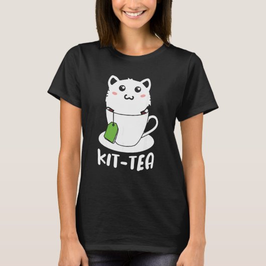 Retro Kit Tea  Kitten Cat  Tea Drinker Teacup Pun T-shirt (Voorkant)
