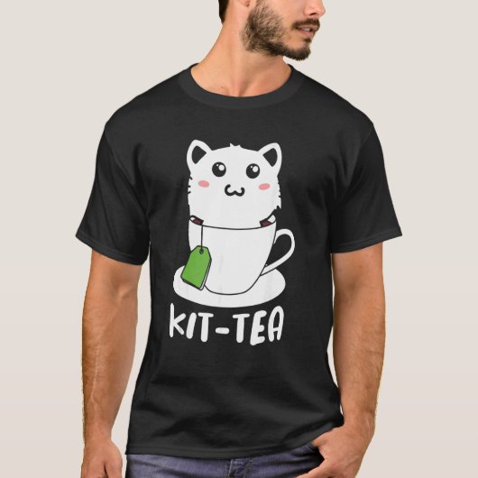 Retro Kit Tea Kitten Cat Tea Drinker Teacup Pun T-shirt (Voorkant)