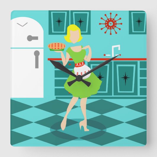 Retro Kitchen Acrylwandklok Vierkante Klok (Voorkant)