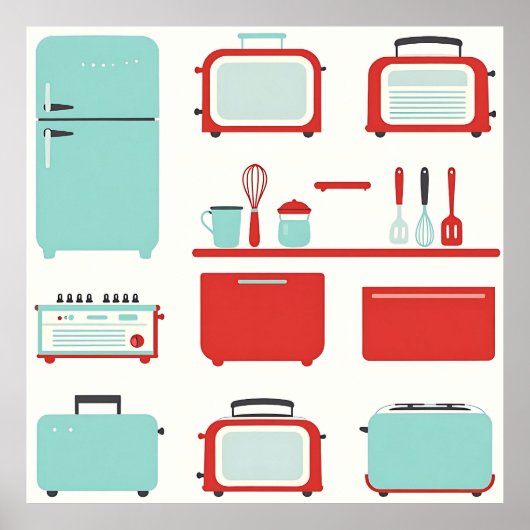 Retro Kitchen Appliances Pattern Poster (Voorkant)