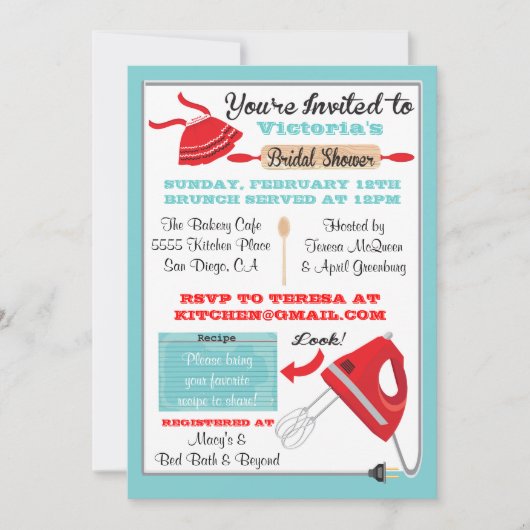 Retro Kitchen Bridal Shower-uitnodigingen Kaart (Voorkant)