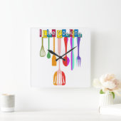 Retro Kitchen Cooking Vierkante Klok (Huis)