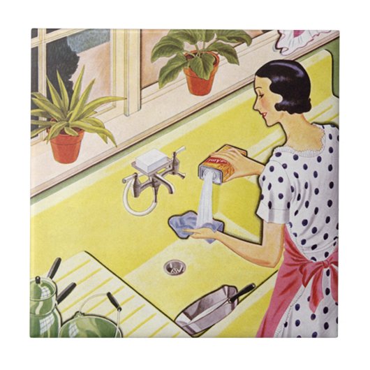 retro  Kitchen dame Tegeltje (Voorkant)