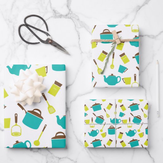 Retro Kitchen Decorative Pots Pans Utiers Thema Inpakpapier Vel (Voorkant)