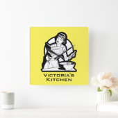 Retro Kitchen, GEPERSONALISEERDE NAAM Acrylwandklo Vierkante Klok (Huis)