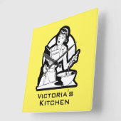 Retro Kitchen, GEPERSONALISEERDE NAAM Acrylwandklo Vierkante Klok (Hoek)