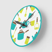  Retro Kitchen-gereedschappen Teapot Pans Ronde Klok (Hoek)