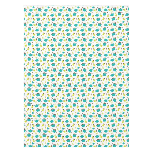 Retro Kitchen Kooking Pan Teapot Patroon Tafelkleed (Voorkant)