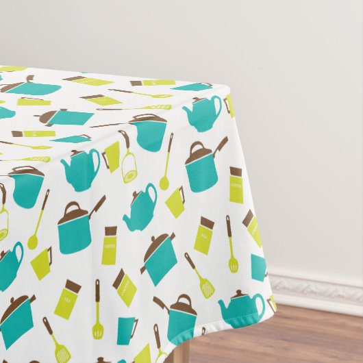 Retro Kitchen Kooking Pan Teapot Patroon Tafelkleed (Voorbeeld)