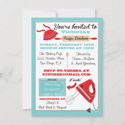 Retro Kitchen Recipe Luncheon Uitnodigingen (Voorkant)