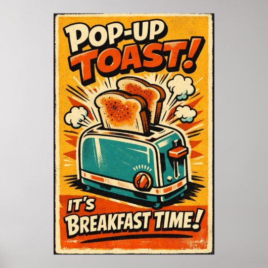 Retro Kitchen Toaster Poster – Pop-Up Toast Breakf (Voorkant)