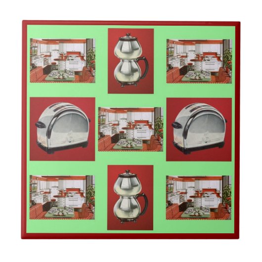  Retro Kitchen toestellen Groen Rood Gr Tile Tegeltje (Voorkant)