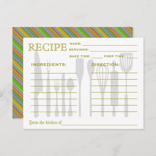 Retro Kitchen Tools Recipe Kaart Colorful Striped (Voorkant / Achterkant)