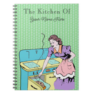 Retro Kitchen Wife Recipe Cookbook Green Geometric Notitieboek
