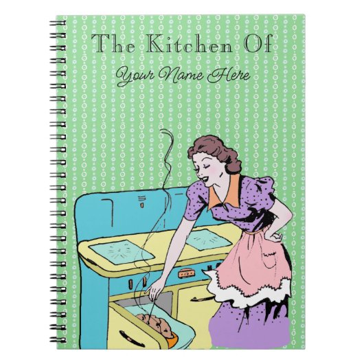 Retro Kitchen Wife Recipe Cookbook Green Geometric Notitieboek (Voorkant)