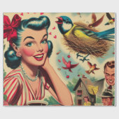 Retro Kitsch 1950s meisje illustratie Cadeaupapier (Vlak)