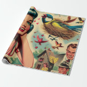 Retro Kitsch 1950s meisje illustratie Cadeaupapier (Uitgerold)