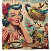 Retro Kitsch 1950s meisje illustratie Douchegordijn (Voorkant)